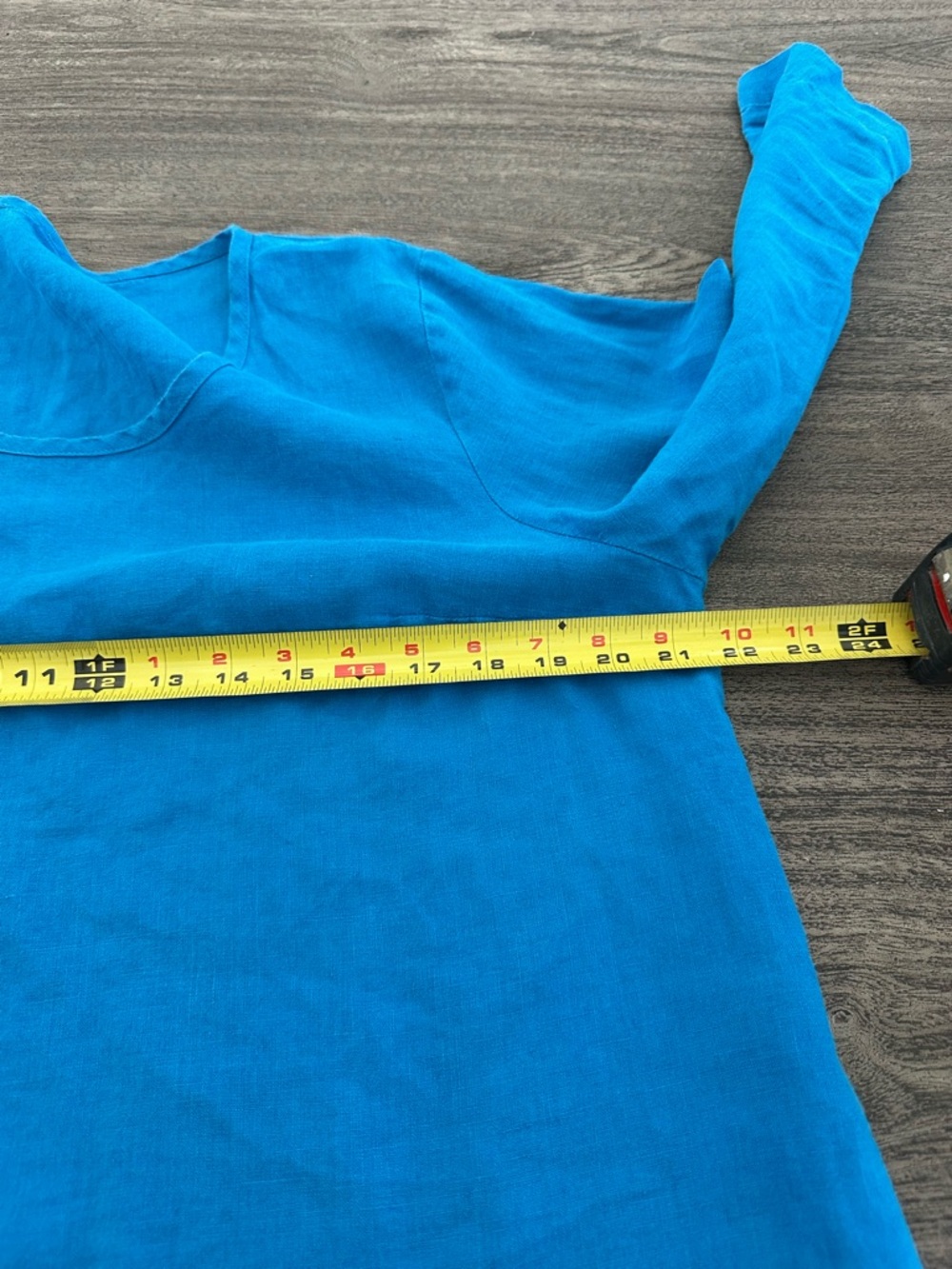 Women's Teal Scoop Neck linen Top - Picture 6 of 7